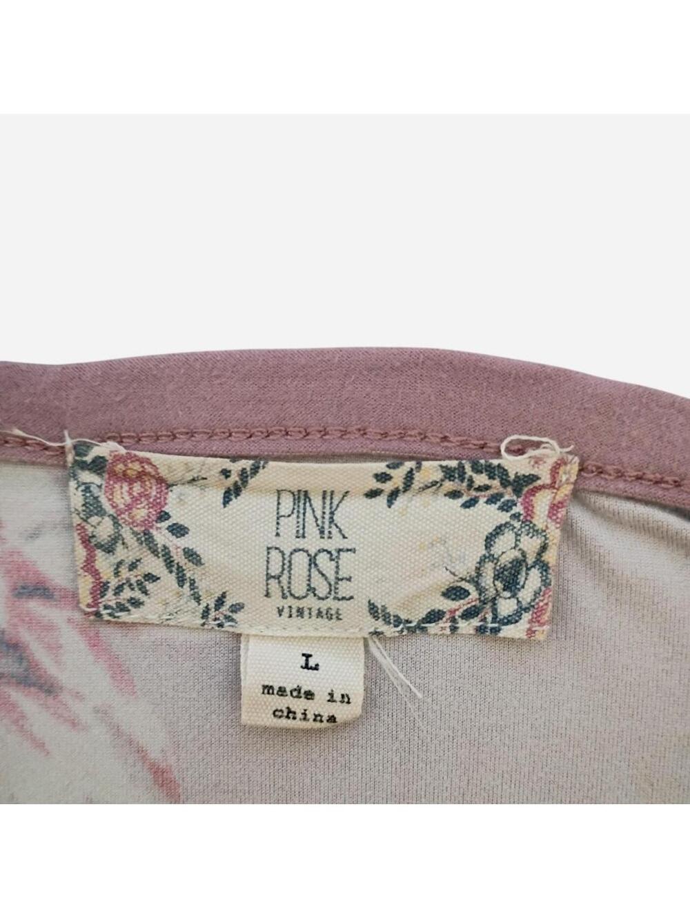 Pink Rose L Mauve Floral Swing Dress V Neck Strappy Short Sleeve Boho - Picture 5 of 7